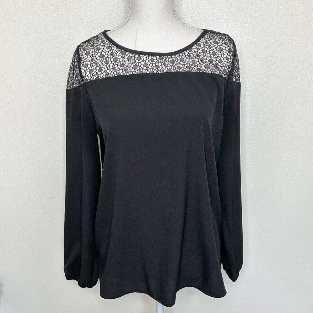 Ruff Hewn Women's Black Long Sleeve Blouse with Lace Pattern Size M